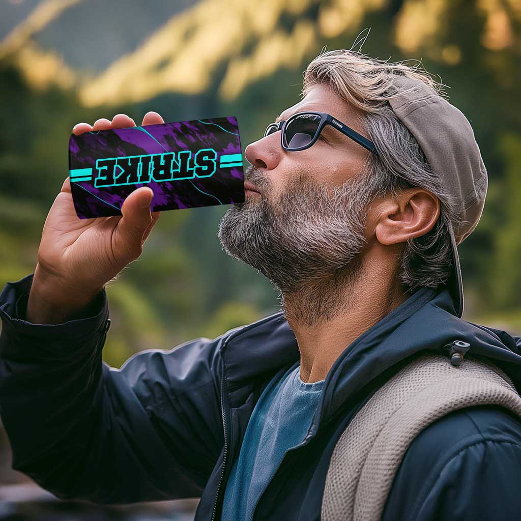 Strike Bowling Graphic 4 in 1 Can Cooler Tumbler with Purple Black Marble Texture and Custom Team Name - Wonder Print Shop