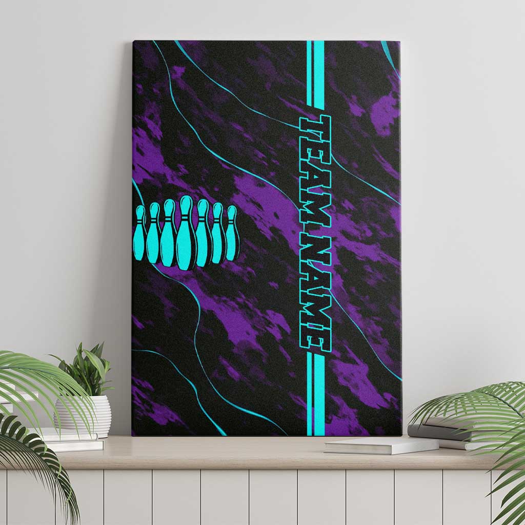 Strike Bowling Graphic Canvas Wall Art with Purple Black Marble Texture and Custom Team Name - Wonder Print Shop