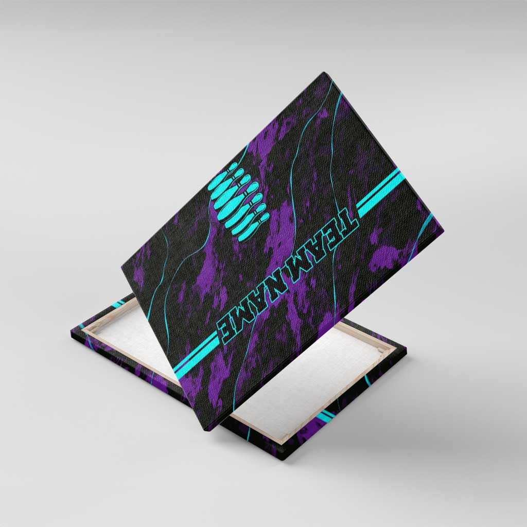 Strike Bowling Graphic Canvas Wall Art with Purple Black Marble Texture and Custom Team Name - Wonder Print Shop