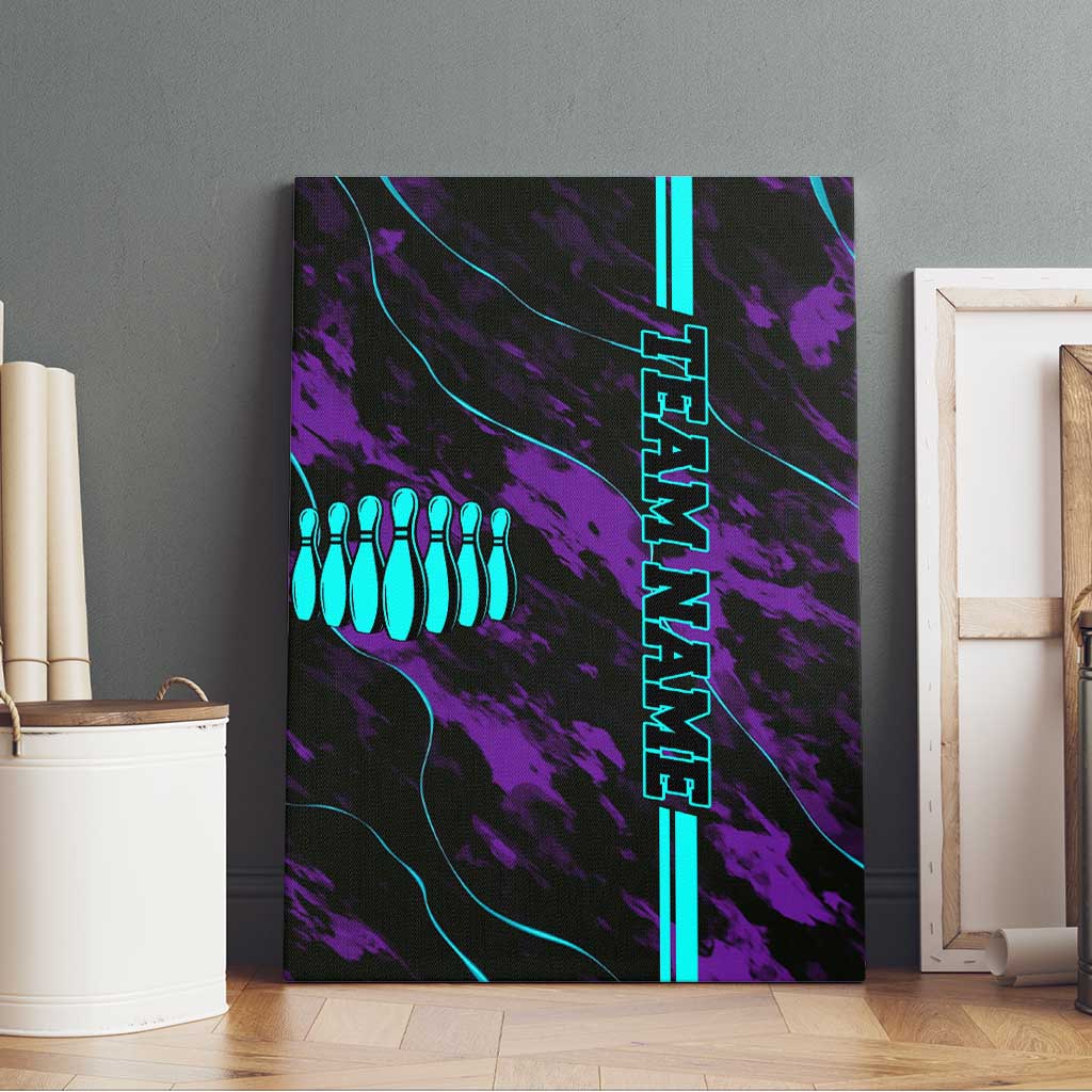 Strike Bowling Graphic Canvas Wall Art with Purple Black Marble Texture and Custom Team Name - Wonder Print Shop