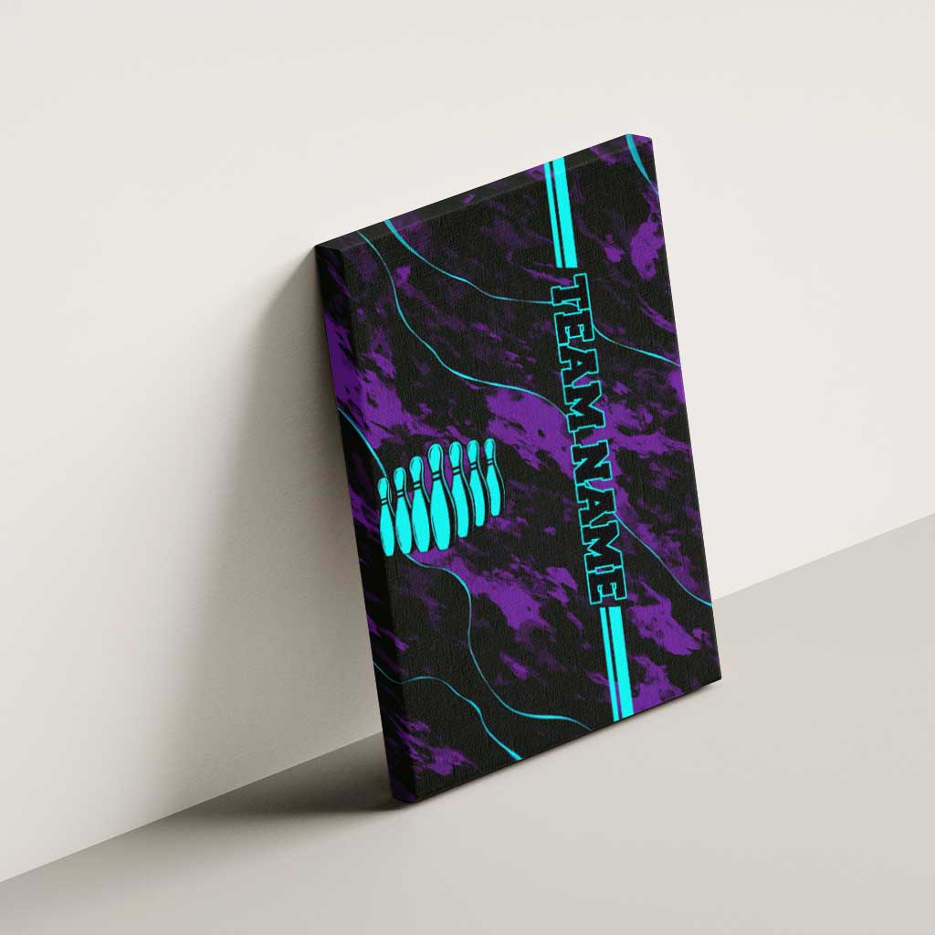 Strike Bowling Graphic Canvas Wall Art with Purple Black Marble Texture and Custom Team Name - Wonder Print Shop