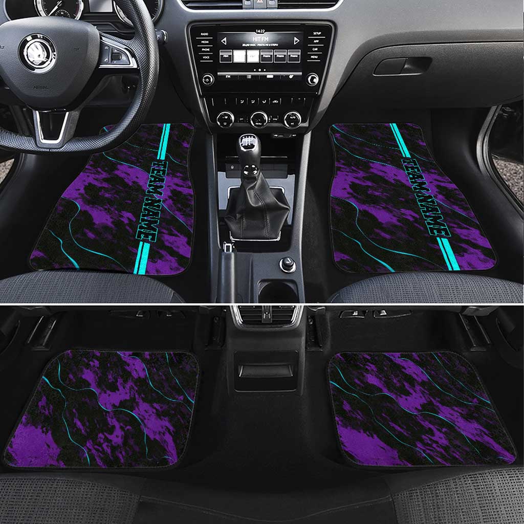 Strike Bowling Graphic Car Mats with Purple Black Marble Texture and Custom Team Name - Wonder Print Shop