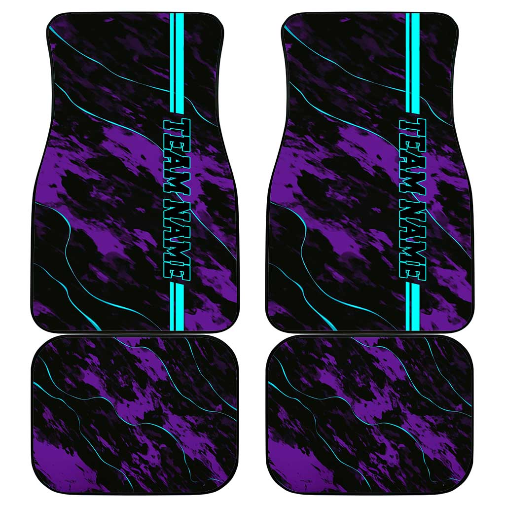 Strike Bowling Graphic Car Mats with Purple Black Marble Texture and Custom Team Name - Wonder Print Shop