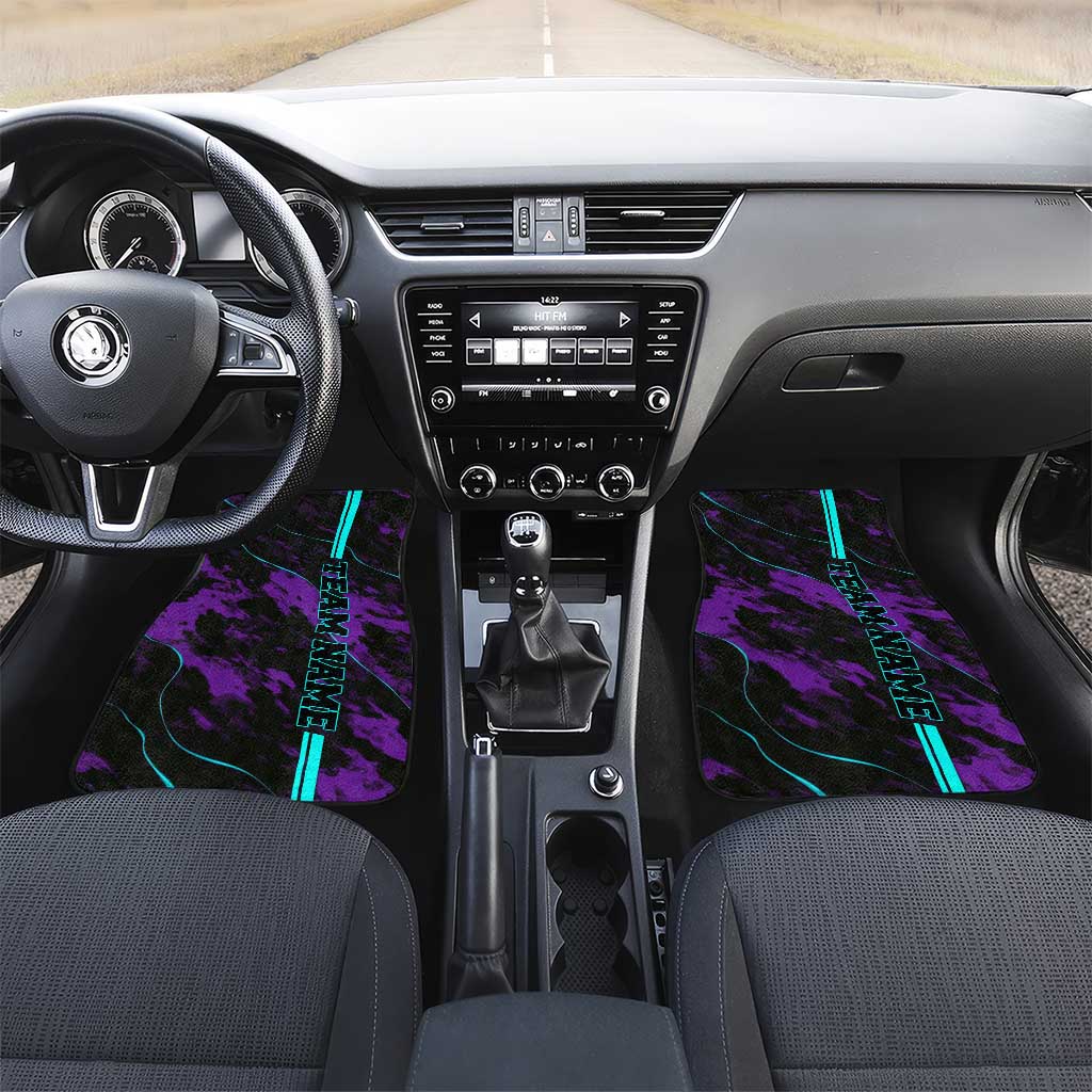 Strike Bowling Graphic Car Mats with Purple Black Marble Texture and Custom Team Name - Wonder Print Shop