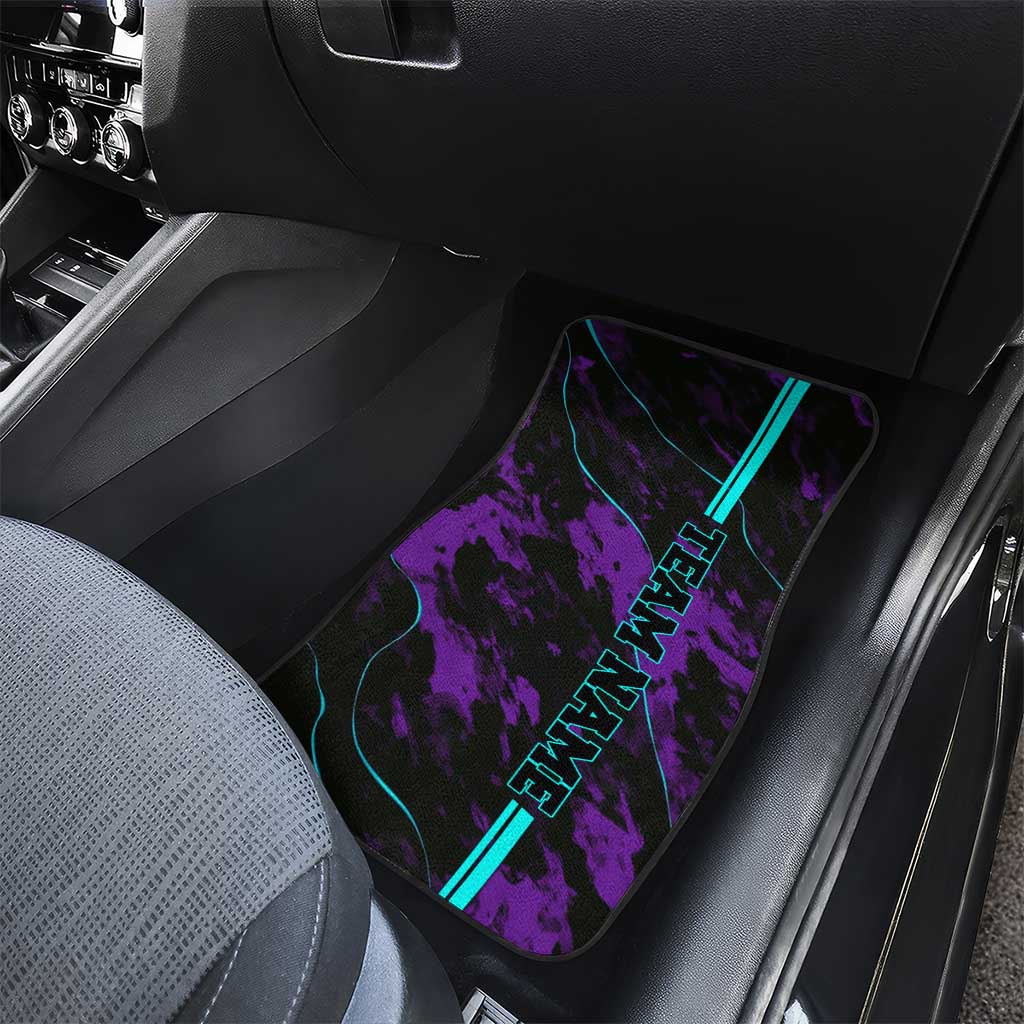 Strike Bowling Graphic Car Mats with Purple Black Marble Texture and Custom Team Name - Wonder Print Shop