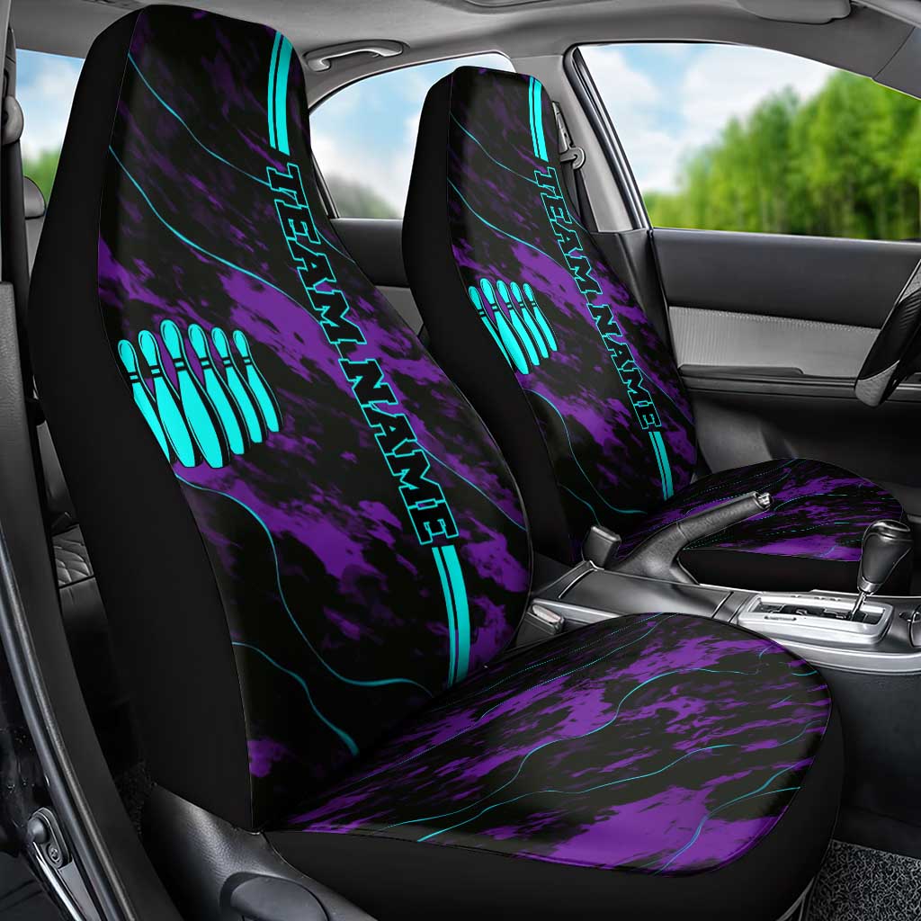Strike Bowling Graphic Car Seat Cover with Purple Black Marble Texture and Custom Team Name - Wonder Print Shop