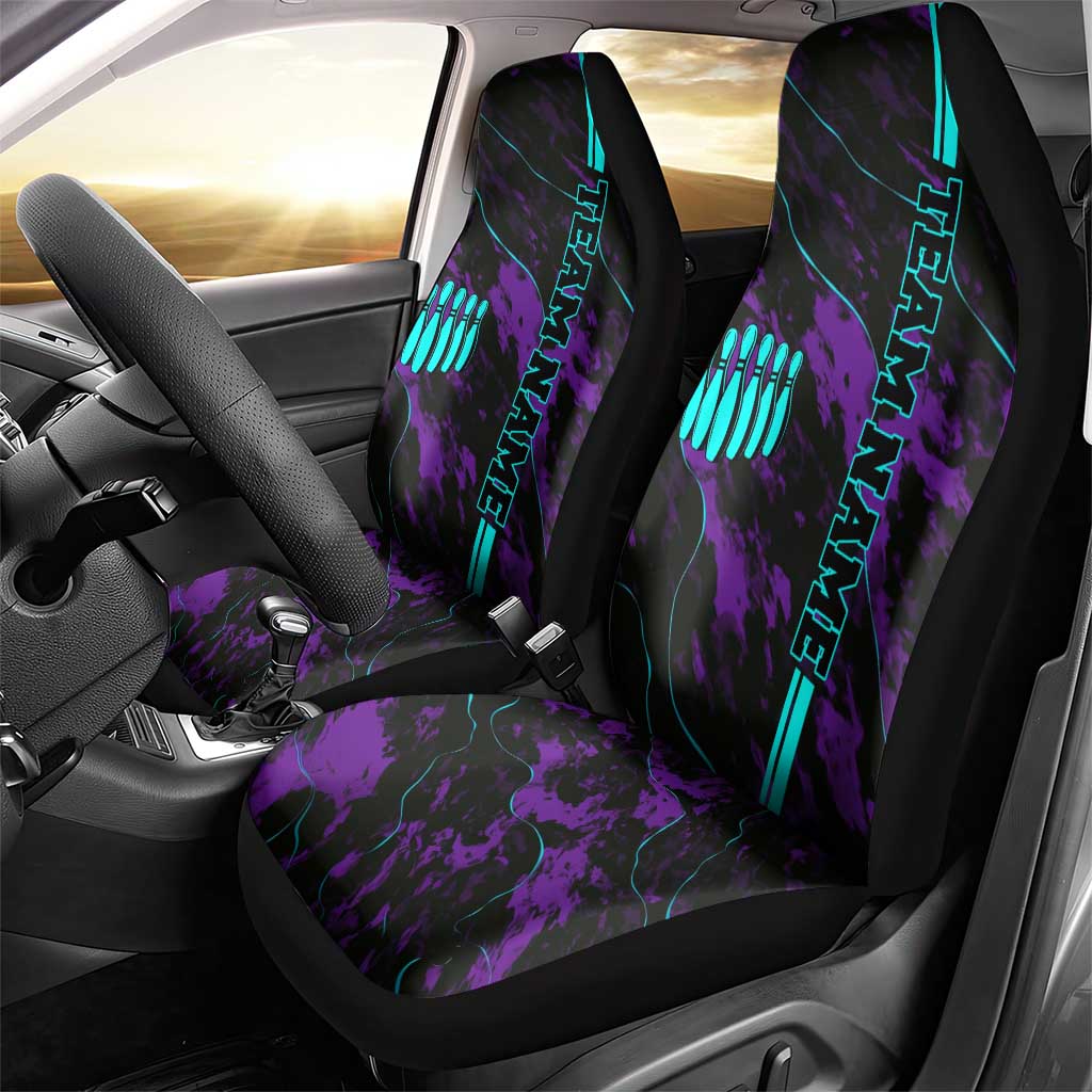 Strike Bowling Graphic Car Seat Cover with Purple Black Marble Texture and Custom Team Name - Wonder Print Shop