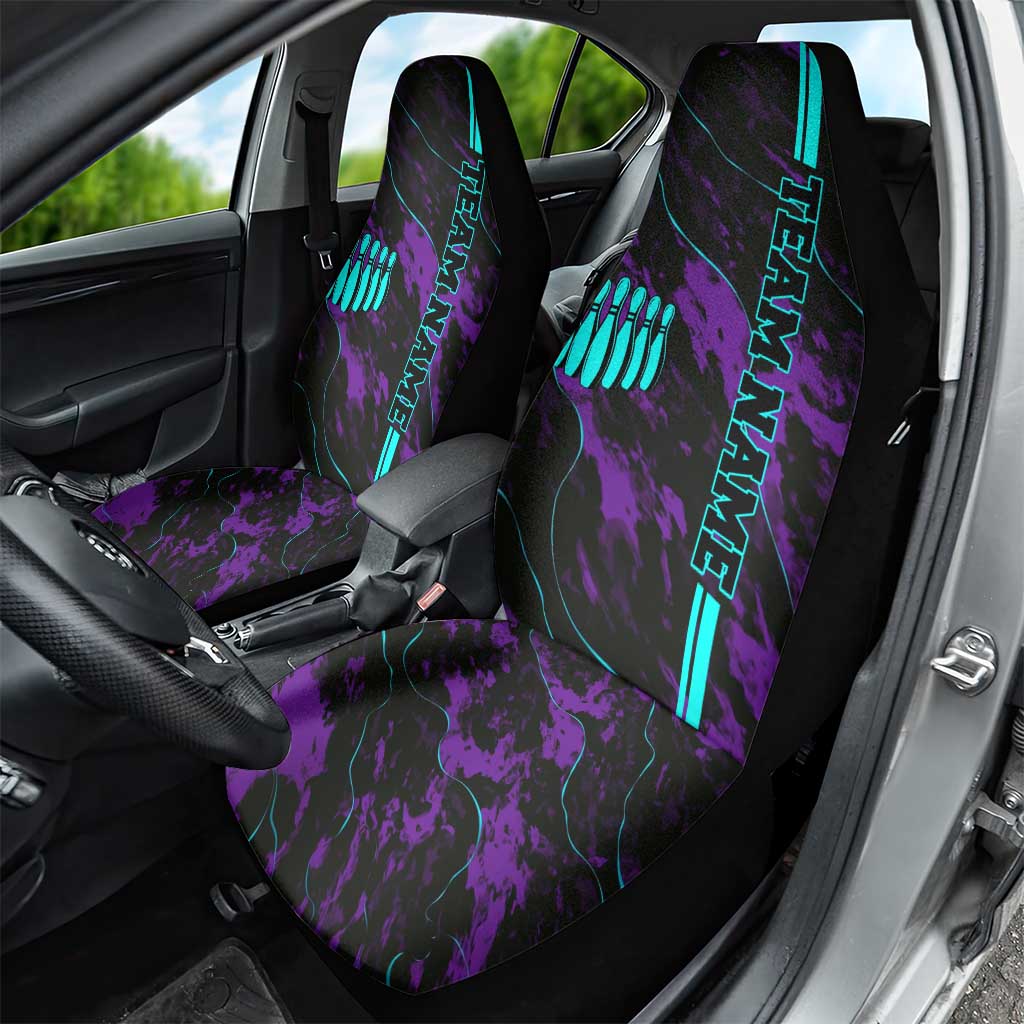 Strike Bowling Graphic Car Seat Cover with Purple Black Marble Texture and Custom Team Name - Wonder Print Shop