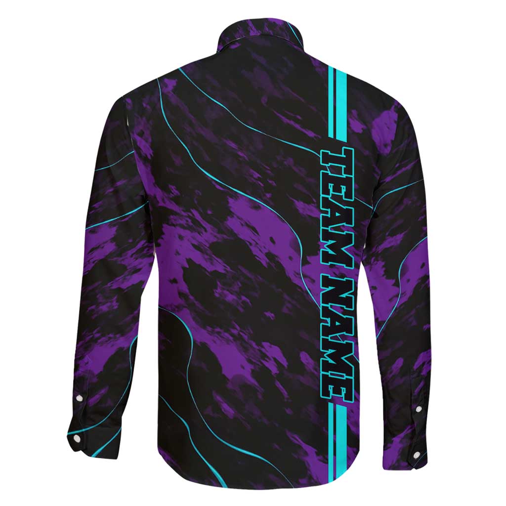 Strike Bowling Graphic Family Matching Long Sleeve Bodycon Dress and Hawaiian Shirt with Purple Black Marble Texture and Custom Team Name - Wonder Print Shop