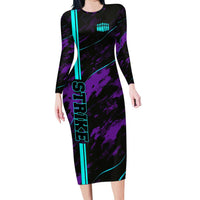 Strike Bowling Graphic Family Matching Long Sleeve Bodycon Dress and Hawaiian Shirt with Purple Black Marble Texture and Custom Team Name - Wonder Print Shop