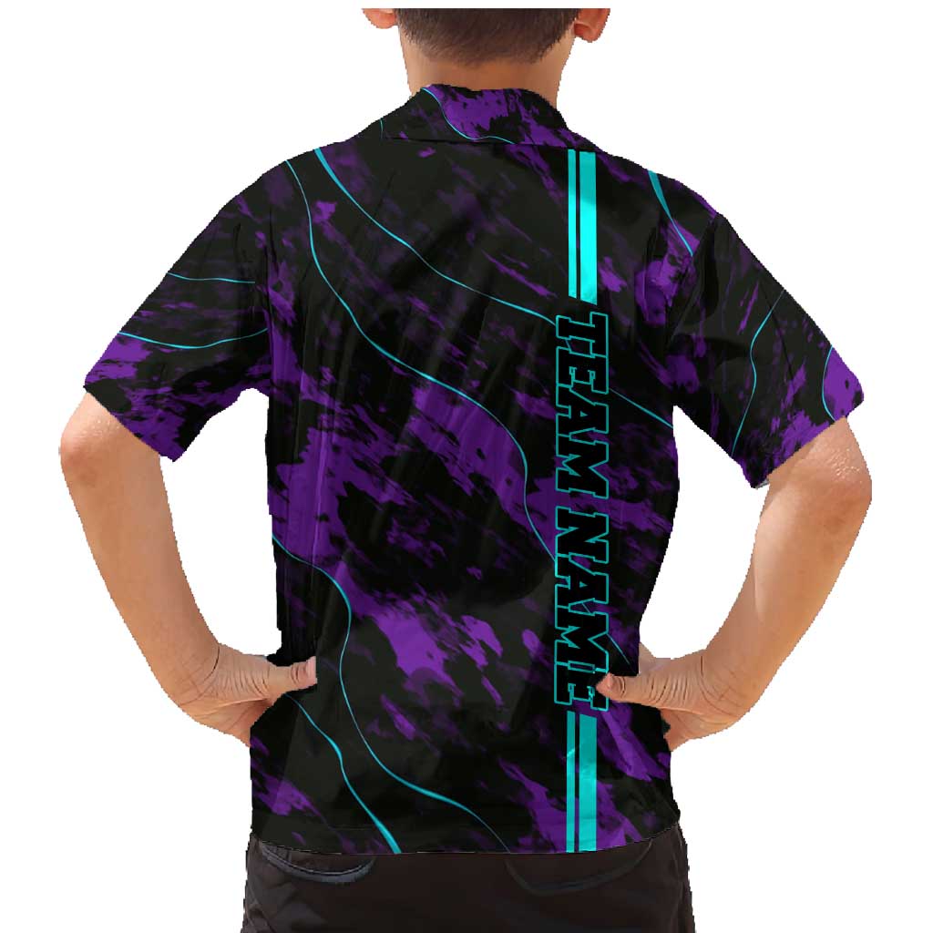 Strike Bowling Graphic Family Matching Mermaid Dress and Hawaiian Shirt with Purple Black Marble Texture and Custom Team Name - Wonder Print Shop