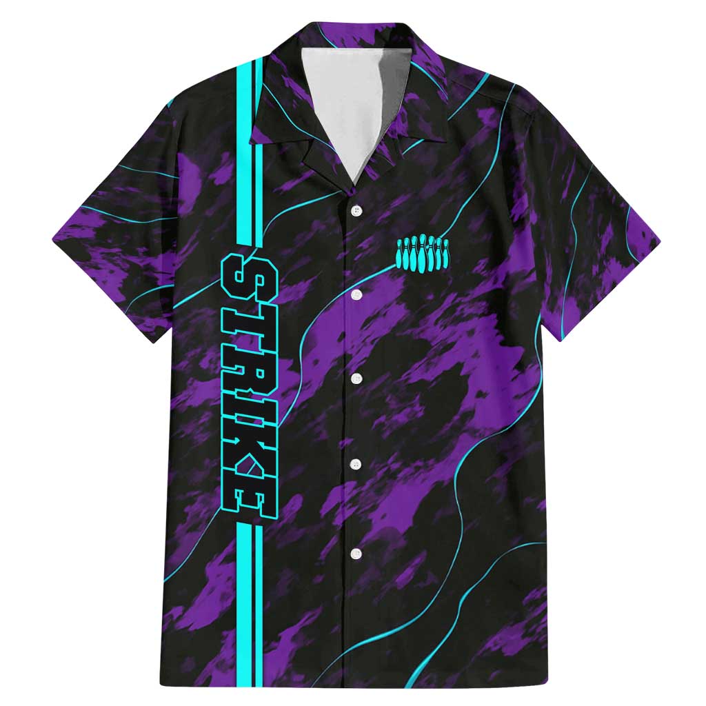 Strike Bowling Graphic Family Matching Mermaid Dress and Hawaiian Shirt with Purple Black Marble Texture and Custom Team Name - Wonder Print Shop