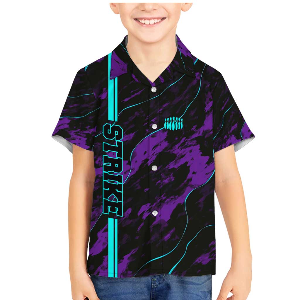 Strike Bowling Graphic Family Matching Mermaid Dress and Hawaiian Shirt with Purple Black Marble Texture and Custom Team Name - Wonder Print Shop