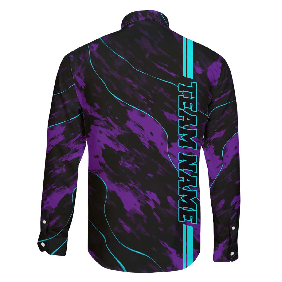 Strike Bowling Graphic Family Matching Off The Shoulder Long Sleeve Dress and Hawaiian Shirt with Purple Black Marble Texture and Custom Team Name - Wonder Print Shop