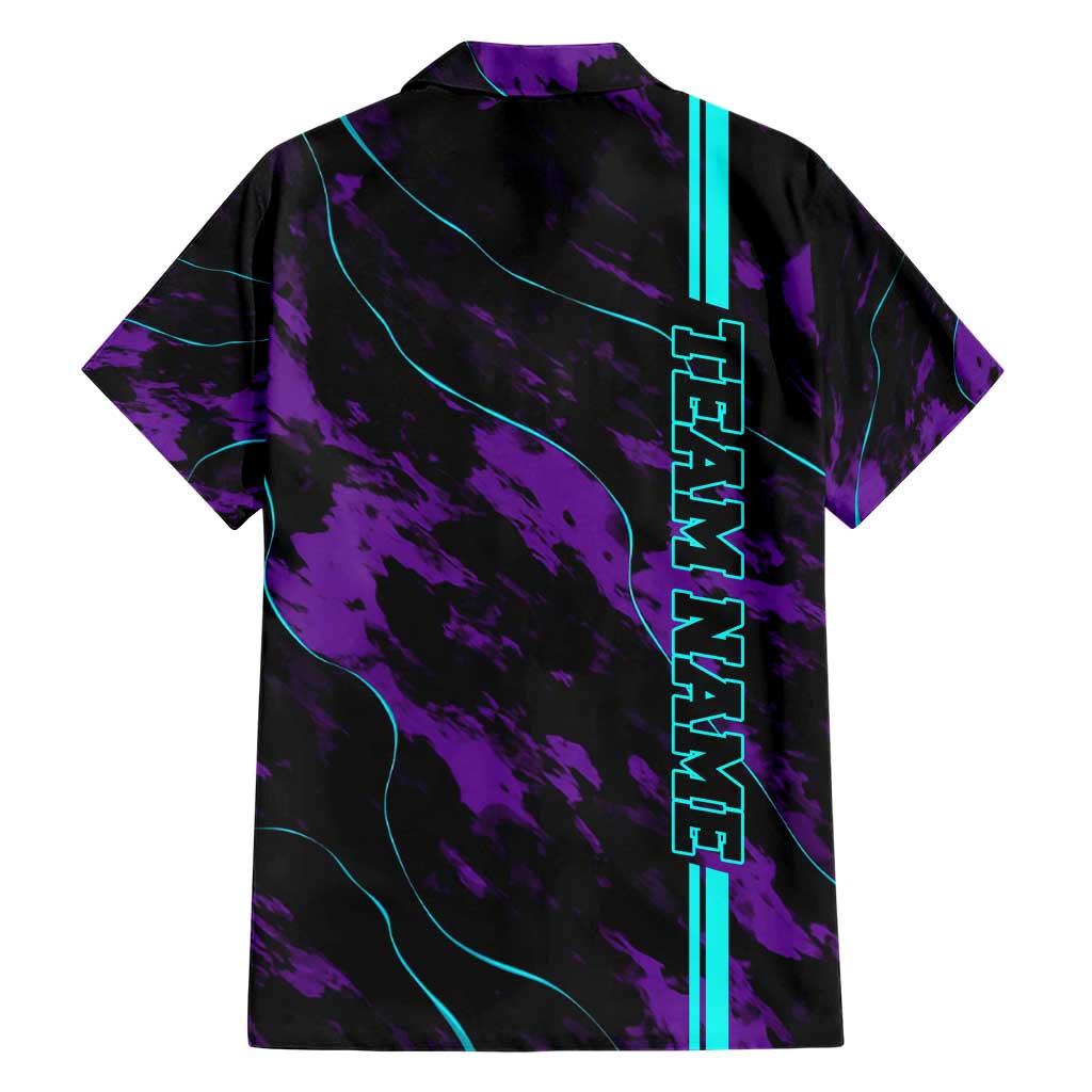Strike Bowling Graphic Family Matching Short Sleeve Bodycon Dress and Hawaiian Shirt with Purple Black Marble Texture and Custom Team Name - Wonder Print Shop