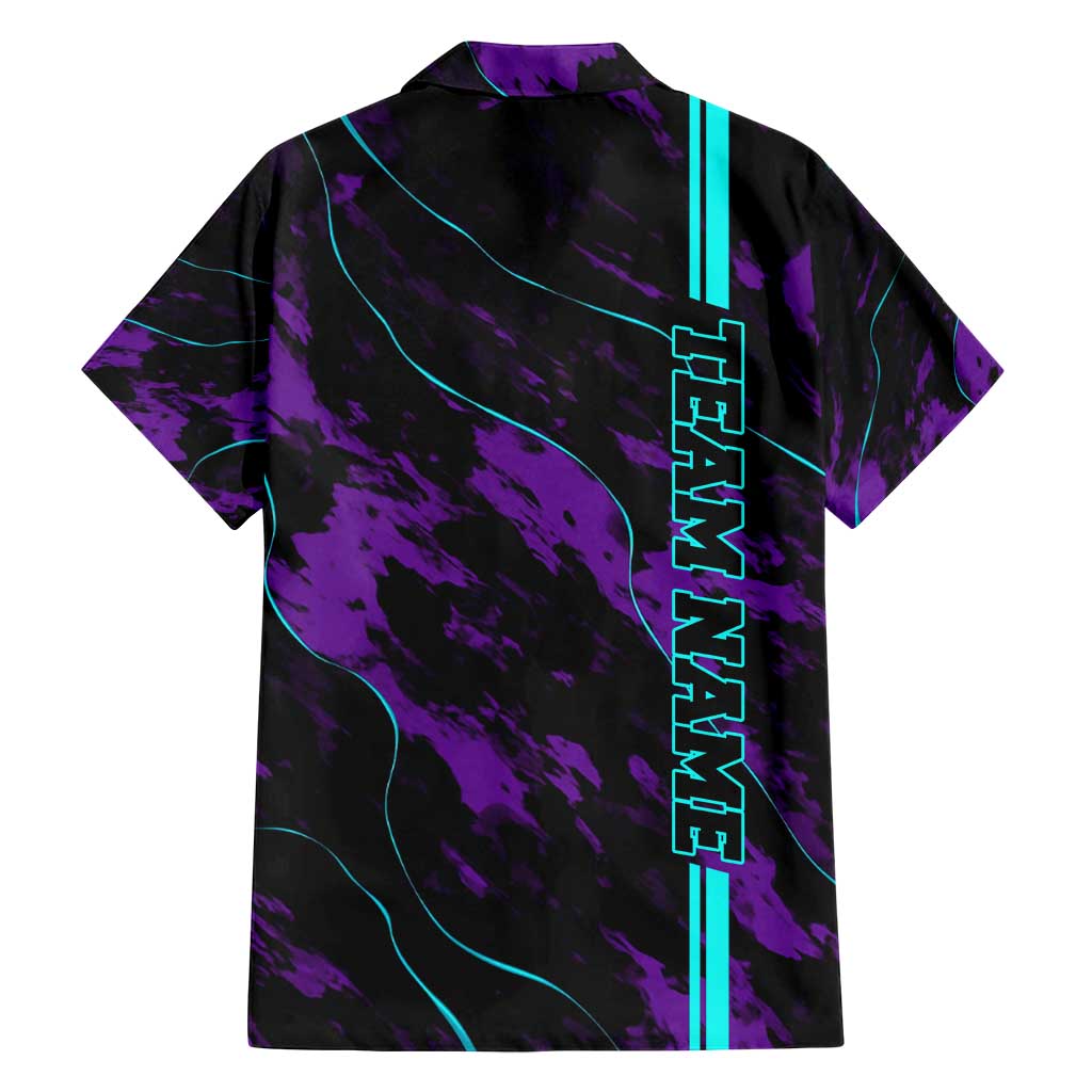 Strike Bowling Graphic Family Matching Summer Maxi Dress and Hawaiian Shirt with Purple Black Marble Texture and Custom Team Name - Wonder Print Shop