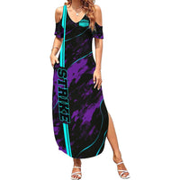 Strike Bowling Graphic Family Matching Summer Maxi Dress and Hawaiian Shirt with Purple Black Marble Texture and Custom Team Name - Wonder Print Shop