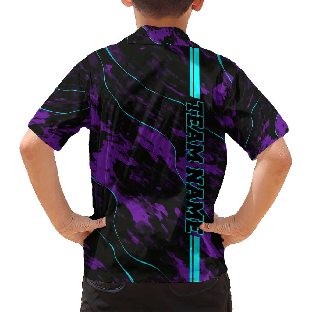 Strike Bowling Graphic Family Matching Tank Maxi Dress and Hawaiian Shirt with Purple Black Marble Texture and Custom Team Name - Wonder Print Shop