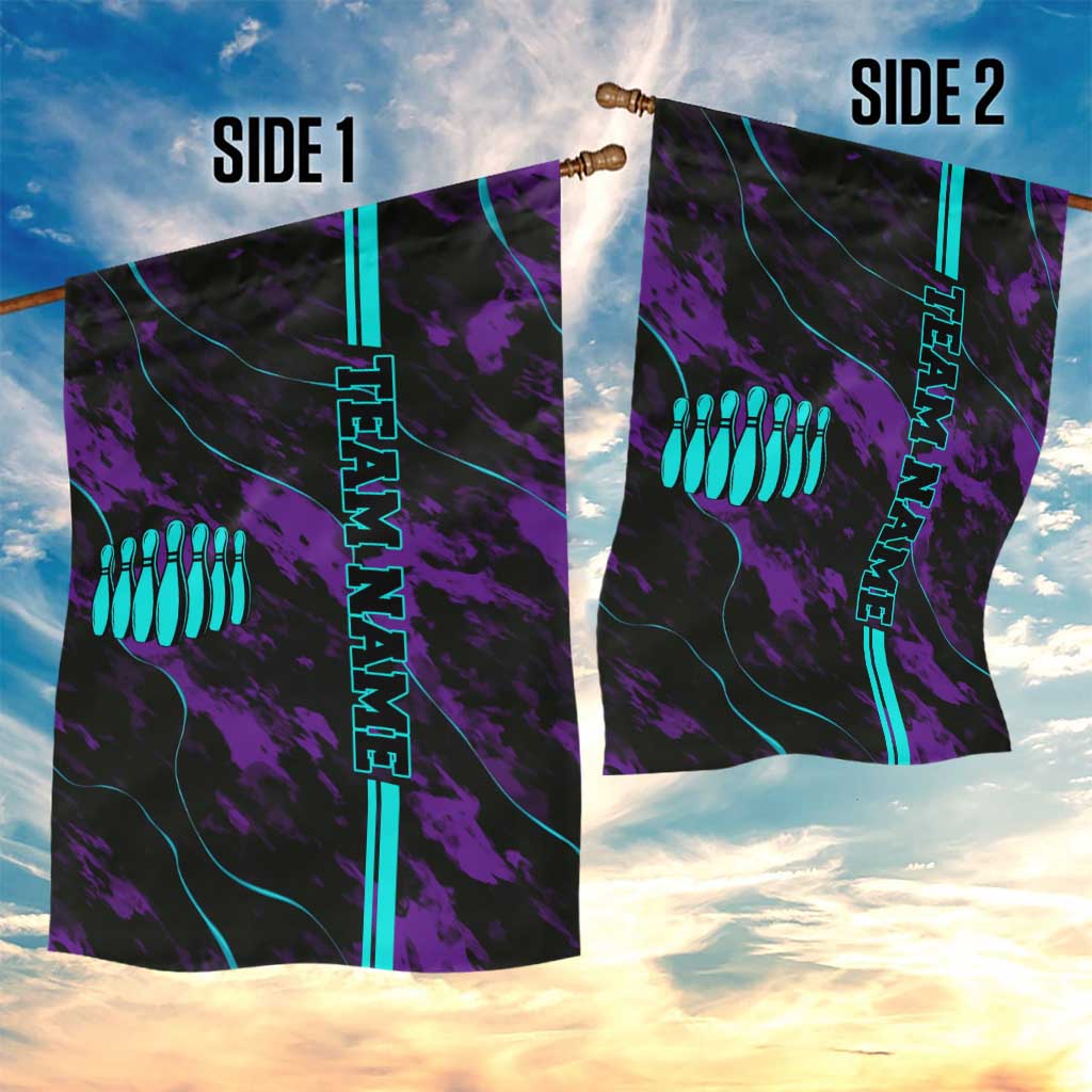 Strike Bowling Graphic Garden Flag with Purple Black Marble Texture and Custom Team Name - Wonder Print Shop