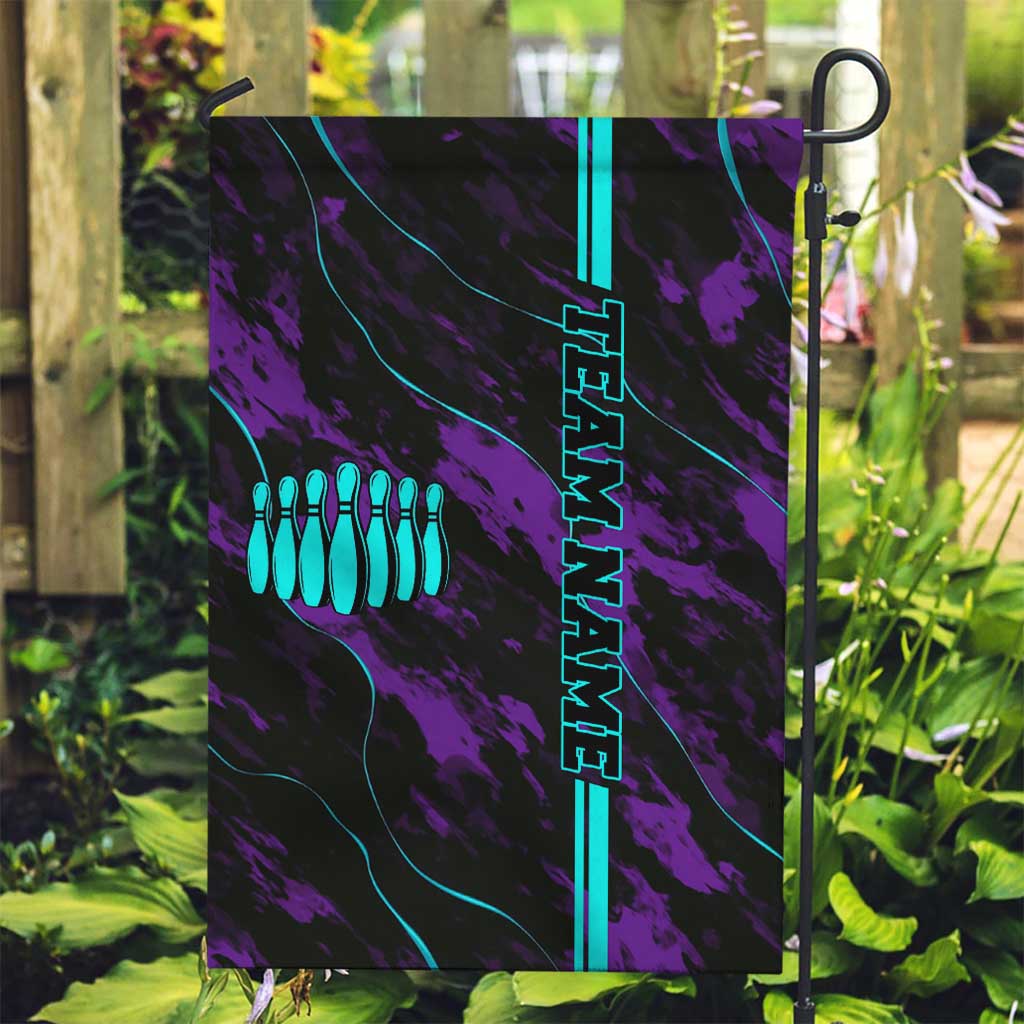 Strike Bowling Graphic Garden Flag with Purple Black Marble Texture and Custom Team Name - Wonder Print Shop
