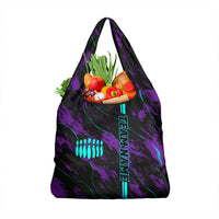 Strike Bowling Graphic Grocery Bag with Purple Black Marble Texture and Custom Team Name - Wonder Print Shop
