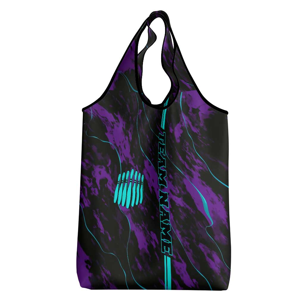 Strike Bowling Graphic Grocery Bag with Purple Black Marble Texture and Custom Team Name - Wonder Print Shop