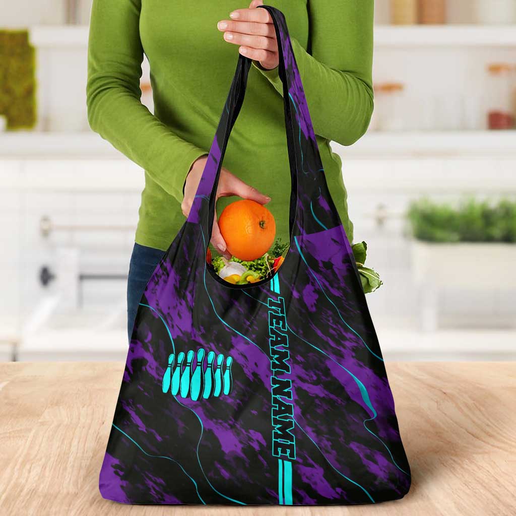 Strike Bowling Graphic Grocery Bag with Purple Black Marble Texture and Custom Team Name - Wonder Print Shop