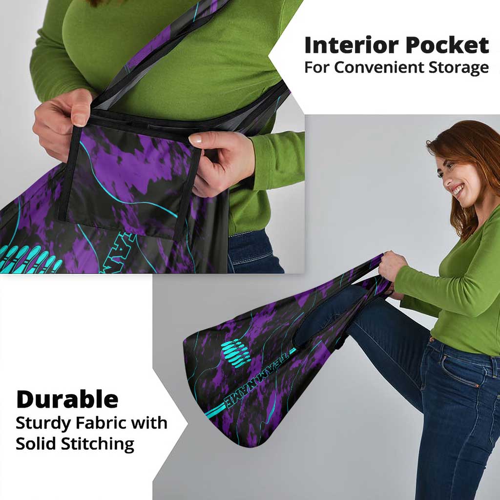 Strike Bowling Graphic Grocery Bag with Purple Black Marble Texture and Custom Team Name - Wonder Print Shop