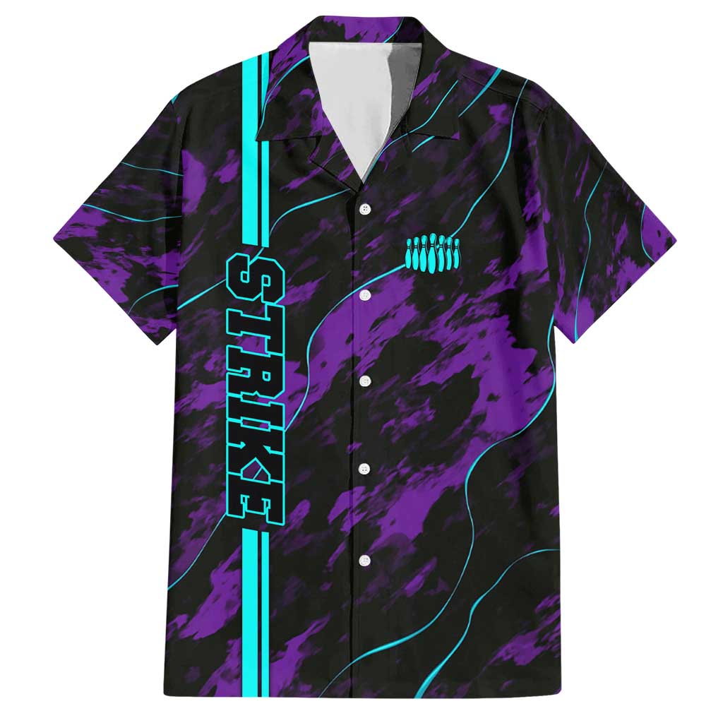 Strike Bowling Graphic Hawaiian Shirt with Purple Black Marble Texture and Custom Team Name - Wonder Print Shop