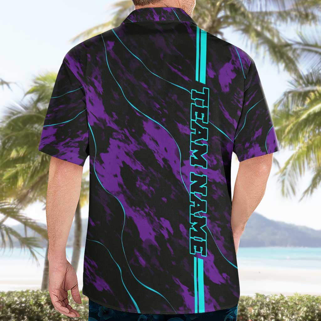 Strike Bowling Graphic Hawaiian Shirt with Purple Black Marble Texture and Custom Team Name - Wonder Print Shop