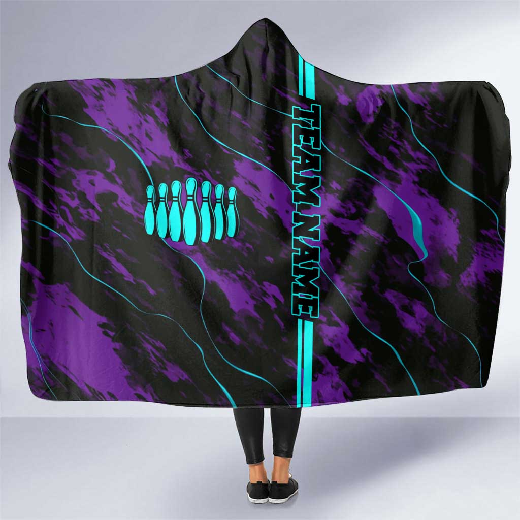 Strike Bowling Graphic Hooded Blanket with Purple Black Marble Texture and Custom Team Name - Wonder Print Shop