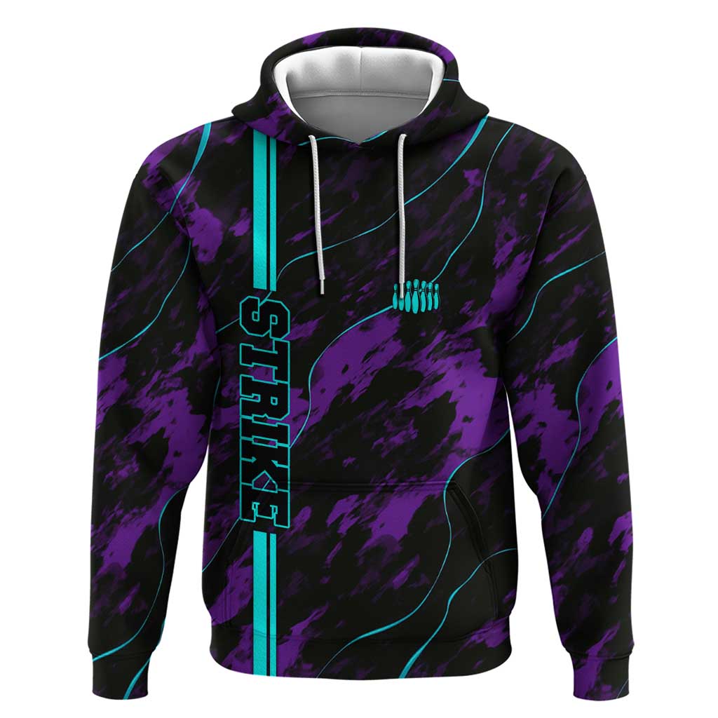 Strike Bowling Graphic Hoodie with Purple Black Marble Texture and Custom Team Name - Wonder Print Shop