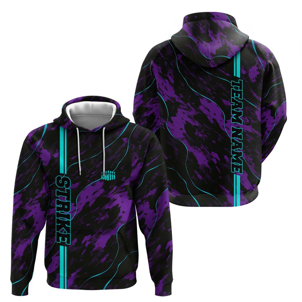 Strike Bowling Graphic Hoodie with Purple Black Marble Texture and Custom Team Name - Wonder Print Shop