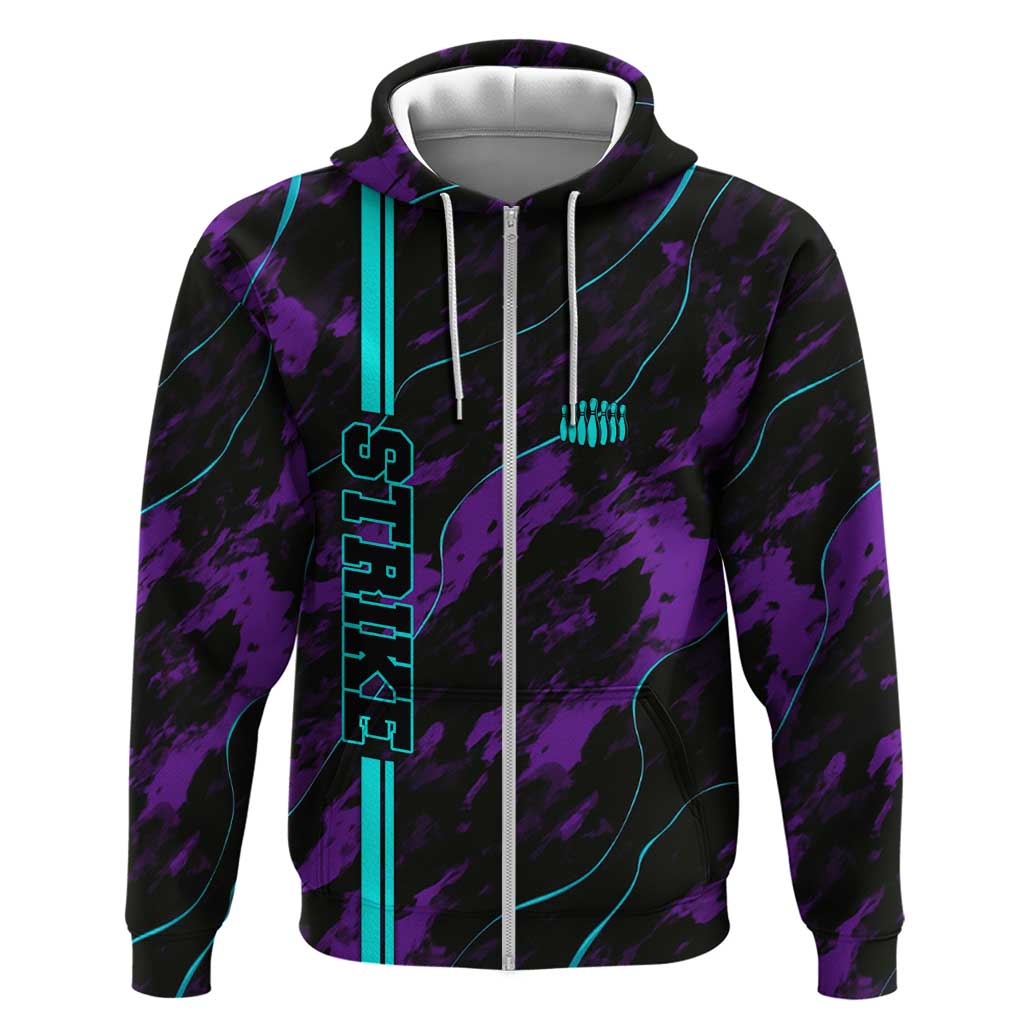 Strike Bowling Graphic Hoodie with Purple Black Marble Texture and Custom Team Name - Wonder Print Shop