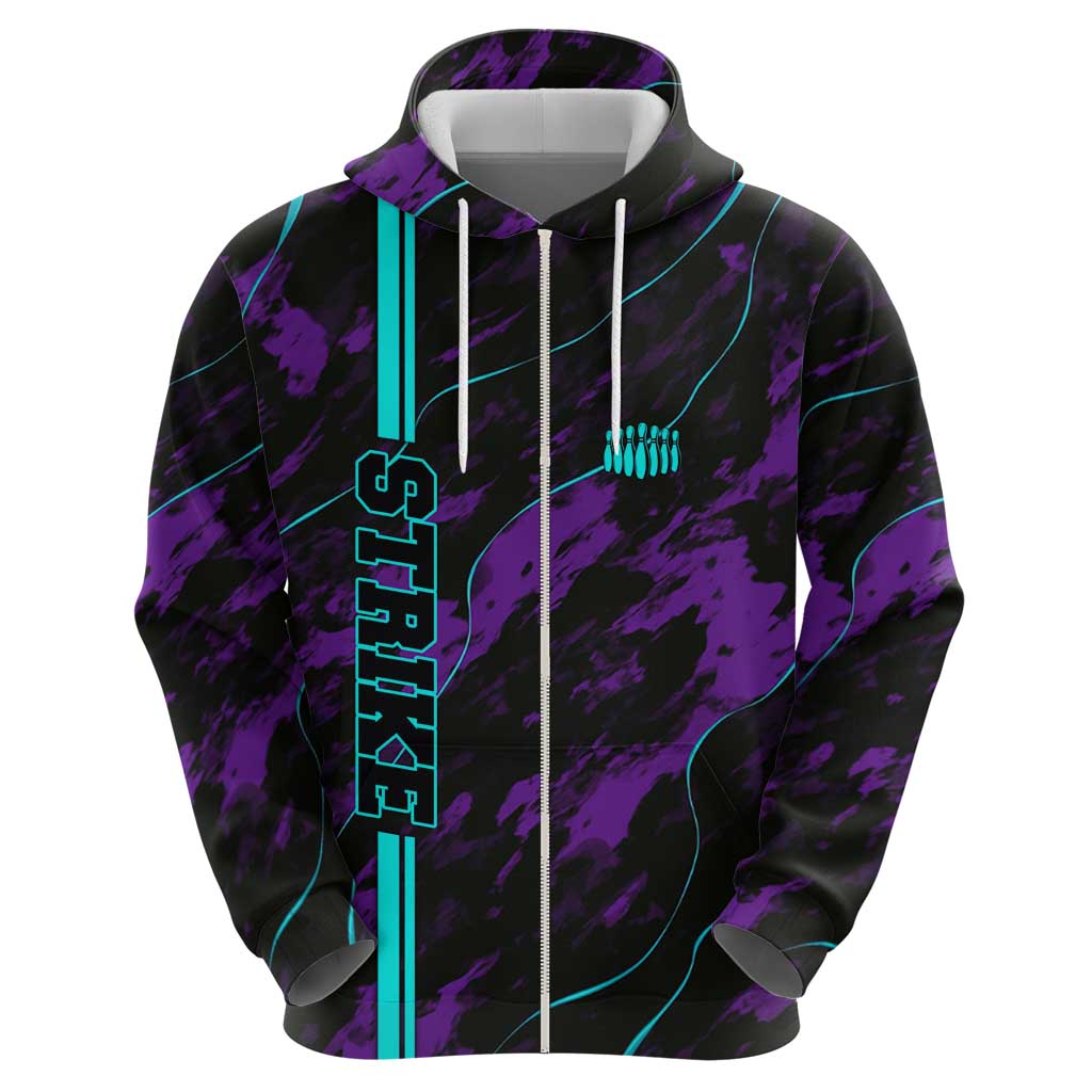 Strike Bowling Graphic Hoodie with Purple Black Marble Texture and Custom Team Name - Wonder Print Shop