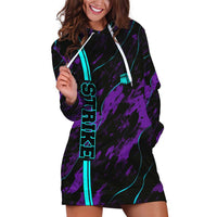 Strike Bowling Graphic Hoodie Dress with Purple Black Marble Texture and Custom Team Name - Wonder Print Shop