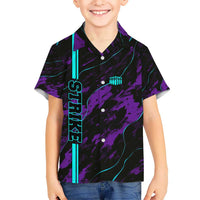 Strike Bowling Graphic Kid Hawaiian Shirt with Purple Black Marble Texture and Custom Team Name - Wonder Print Shop