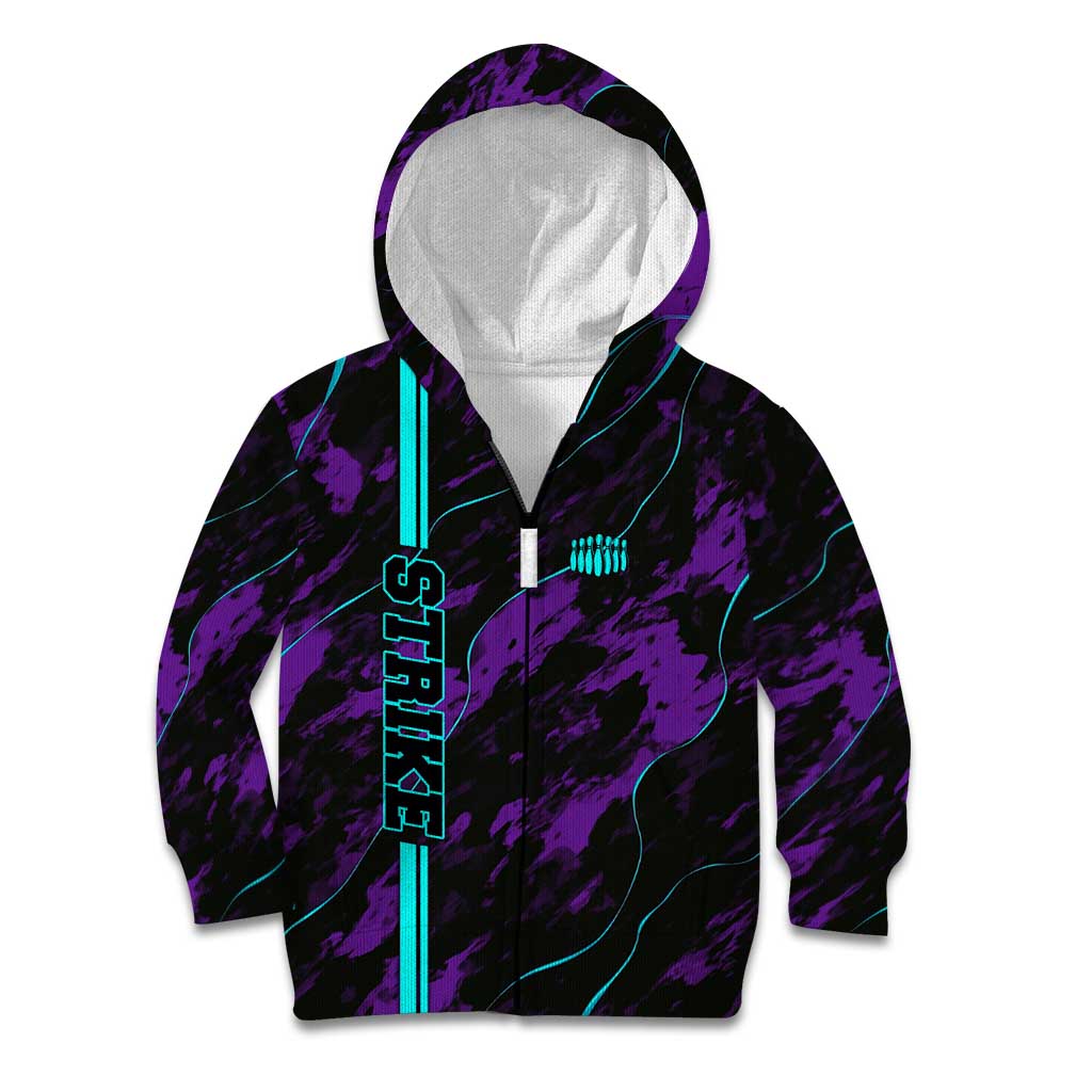 Strike Bowling Graphic Kid Hoodie with Purple Black Marble Texture and Custom Team Name - Wonder Print Shop