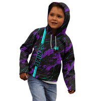 Strike Bowling Graphic Kid Hoodie with Purple Black Marble Texture and Custom Team Name - Wonder Print Shop