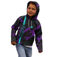 Strike Bowling Graphic Kid Hoodie with Purple Black Marble Texture and Custom Team Name - Wonder Print Shop