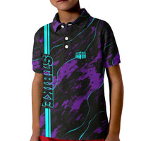 Strike Bowling Graphic Kid Polo Shirt with Purple Black Marble Texture and Custom Team Name - Wonder Print Shop