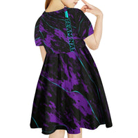 Strike Bowling Graphic Kid Short Sleeve Dress with Purple Black Marble Texture and Custom Team Name - Wonder Print Shop