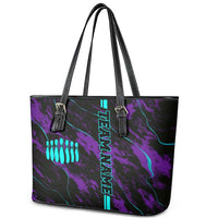 Strike Bowling Graphic Leather Tote Bag with Purple Black Marble Texture and Custom Team Name - Wonder Print Shop