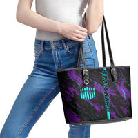 Strike Bowling Graphic Leather Tote Bag with Purple Black Marble Texture and Custom Team Name - Wonder Print Shop
