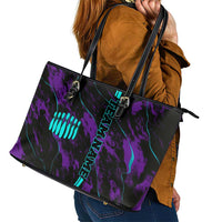 Strike Bowling Graphic Leather Tote Bag with Purple Black Marble Texture and Custom Team Name - Wonder Print Shop