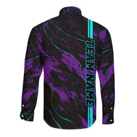Strike Bowling Graphic Long Sleeve Button Shirt with Purple Black Marble Texture and Custom Team Name - Wonder Print Shop