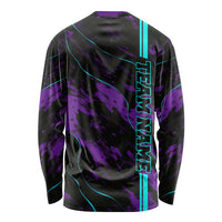 Strike Bowling Graphic Long Sleeve Shirt with Purple Black Marble Texture and Custom Team Name - Wonder Print Shop