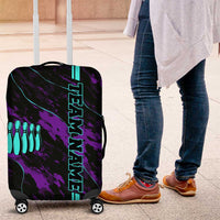 Strike Bowling Graphic Luggage Cover with Purple Black Marble Texture and Custom Team Name - Wonder Print Shop