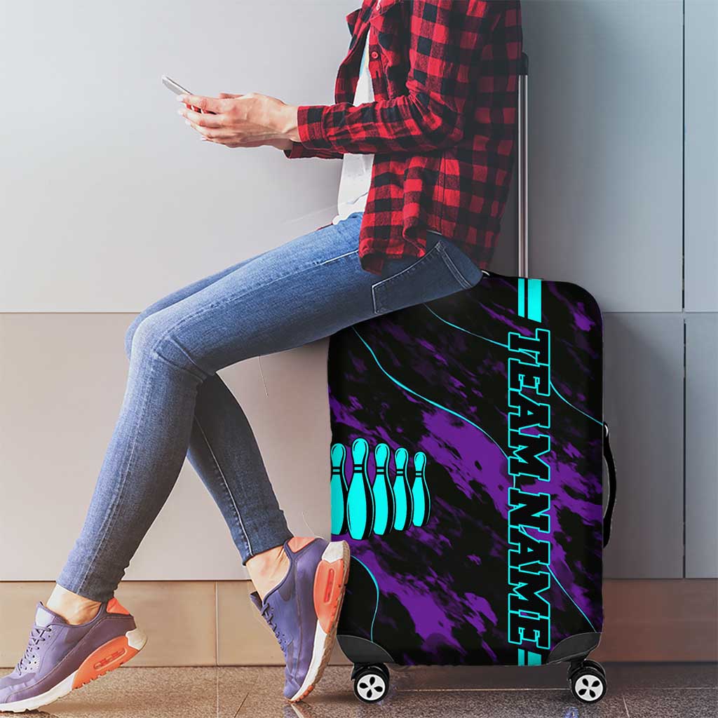 Strike Bowling Graphic Luggage Cover with Purple Black Marble Texture and Custom Team Name - Wonder Print Shop