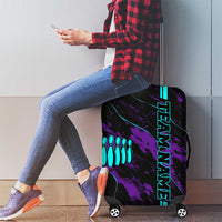 Strike Bowling Graphic Luggage Cover with Purple Black Marble Texture and Custom Team Name - Wonder Print Shop